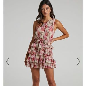SHOWPO Love you more dress in rose floral. Ruffle one shoulder dress, day dress